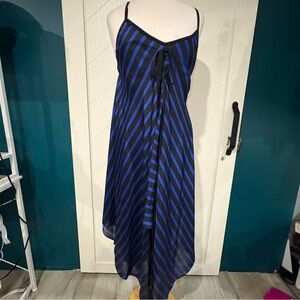 BEDO Femme Blue & Black Striped Handkerchief Hem Dress Medium/ vacation/resort